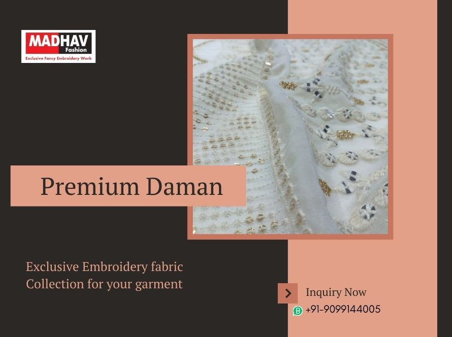 Premium Daman Exclusive Embroidery Fabric Collection for Garment Company