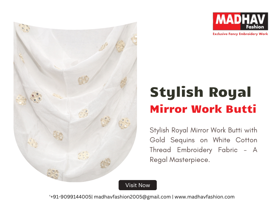Finest Mirror Work Butti with Gold Sequins Fabrics