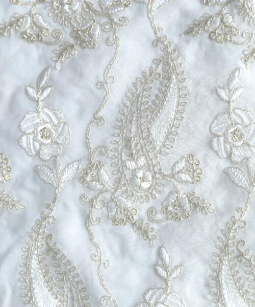 Stunning All-Over Embroidered Fabric with Royal Floral Design in White Cotton Thread