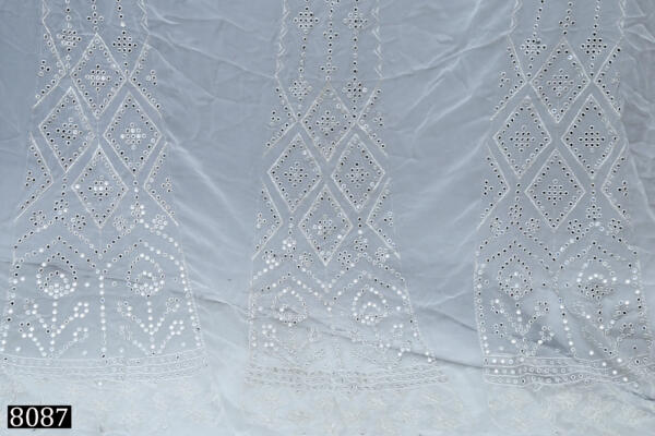 Kali and Mirror Work Embroidery Fabric with White Thread for Exquisite Ethnic
