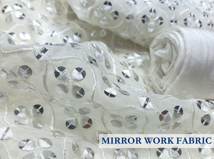 Mirror Work Fabric | Designer Mirror work on Georgette