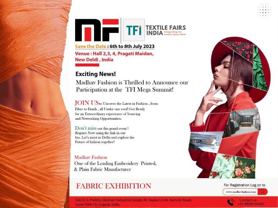 Madhav fashion will be again unveiled latest embroidery fabric desins upcoming fab show in delhi