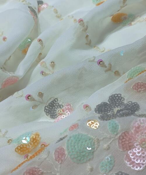 Buy Gorgeous Floral Sequins Daman Georgette Fabric @585