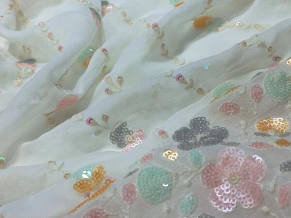 Buy Gorgeous Floral Sequins Daman Georgette Fabric @585