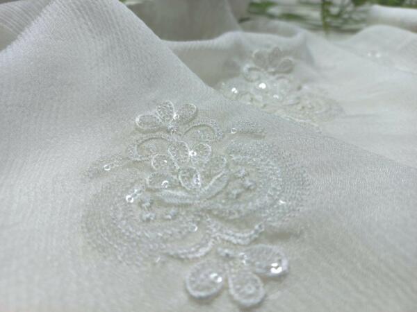 Butta Embroidered Fabric with Water Sequins Viscose Thread