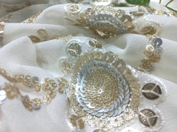 Allover Sequins Embroidery on Viscose Georgette with Zari Work and Cotton Thread