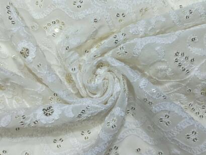 Buy Sparkling Allover Embroidered Sequins Fabric with Cotton Thread work at 412