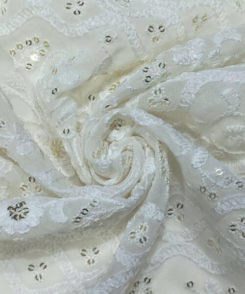 Buy Sparkling Allover Embroidered Sequins Fabric with Cotton Thread work at 412