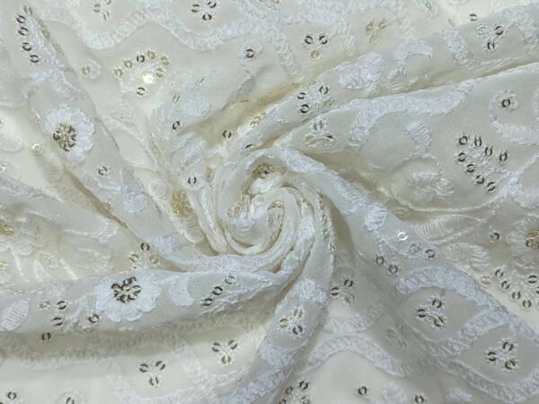 Buy Sparkling Allover Embroidered Sequins Fabric with Cotton Thread work at 412
