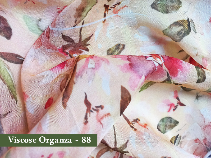 A Leading Manufacturer of Pink Multicolor Printed Viscose Organza Fabric