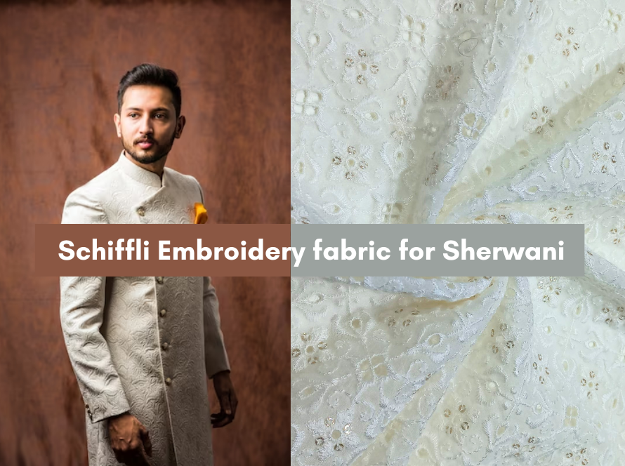 Schiffli Embroidery Fabric for Sherwani