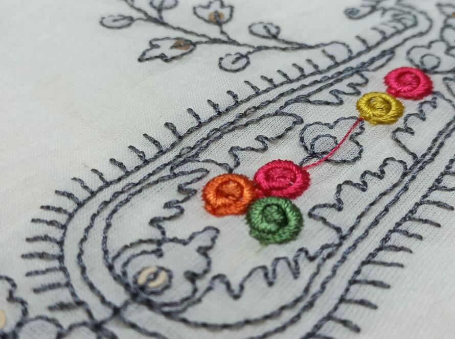 Thread work Embroidery fabric on Cotton - to Increase the beauty of your outfit