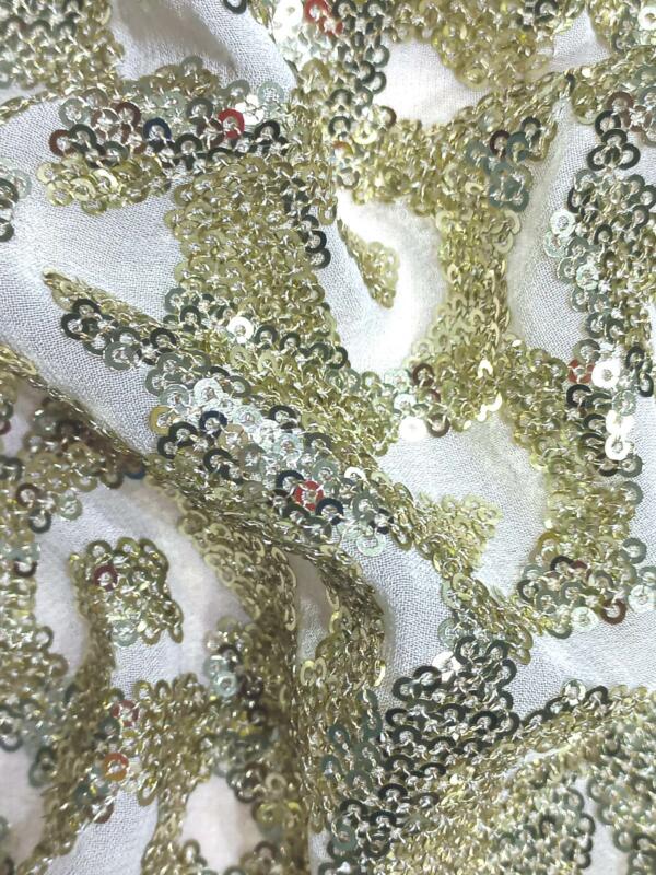 Beige Sequins Embroidery fabric for Western Dress