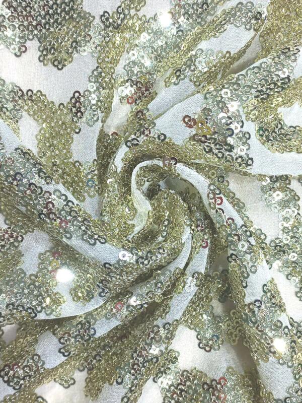 Beige Sequins Embroidery fabric for Western Wear