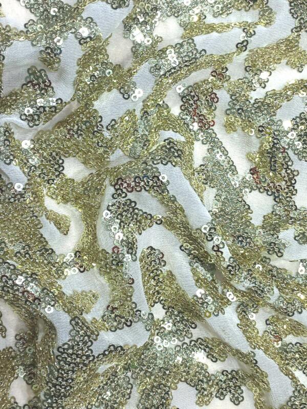 Beige Sequins Embroidery fabric for Western women Clothes