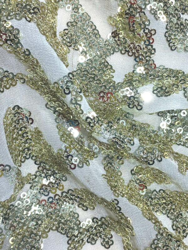 Beige Sequins Embroidery fabric for Western women apparel