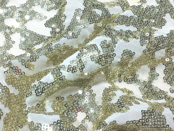 Beige sequins embroidery fabric for western women clothes online