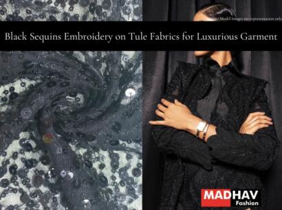 Black Sequins Embroidery on Tule Fabrics for Luxurious Garment