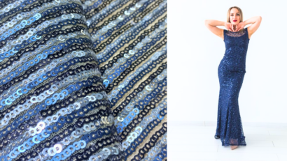 Blue Lining Sequin Fabric for Luxurious Women's Apparel