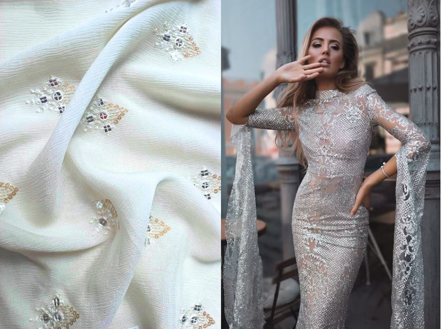 Sequins Embroidery Butti Fabrics for Women's Apparel