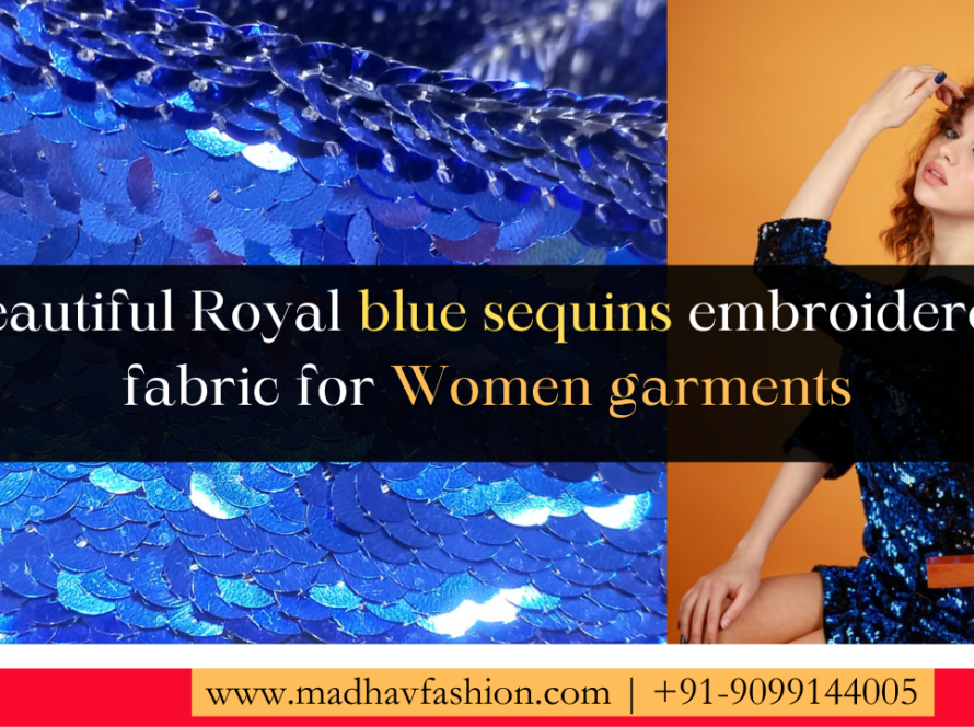 Beautiful Royal blue sequins embroidered fabric for Women garments