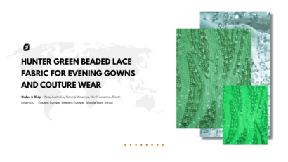 Hunter Green Beaded Lace Fabric For Evening Gowns And Couture Wear