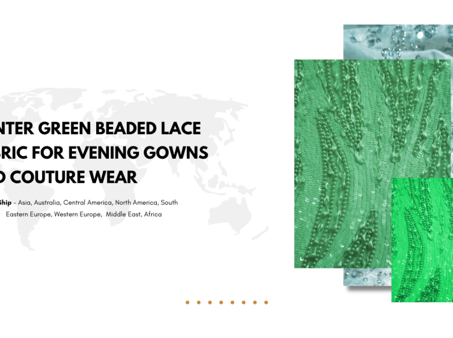 Hunter Green Beaded Lace Fabric For Evening Gowns And Couture Wear