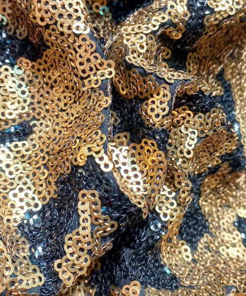 Buy Black and gold sequin fabric for garments online