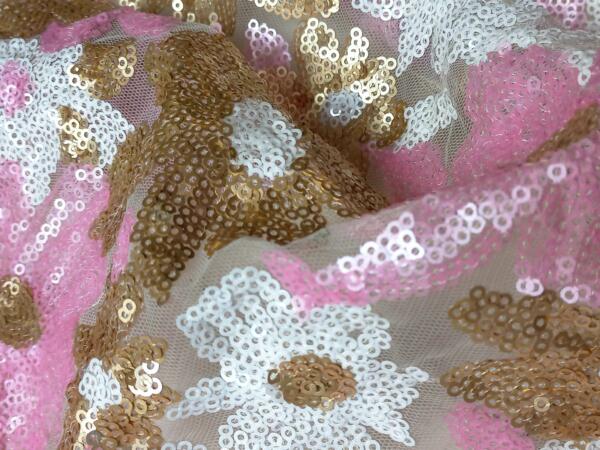 Cotton white & pink sequin fabric online india