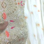Cream jacquard dupatta with colorful butti online