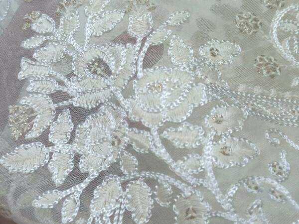 Dyeable Chain embroidery fabric with sequins and Viscose thread
