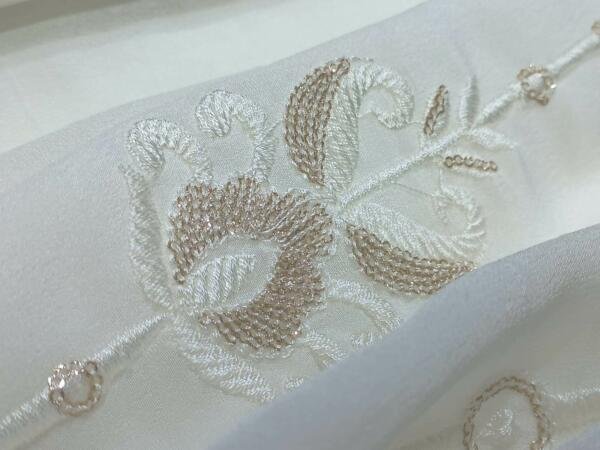 Dyeable Viscose Upada Silk Feel Golden Tikki Embroidered White