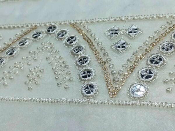 Dyeable designer mirror work lace fabric wholesale