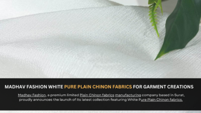 Madhav Fashion White Pure Plain Chinon Fabrics for Garment Creations