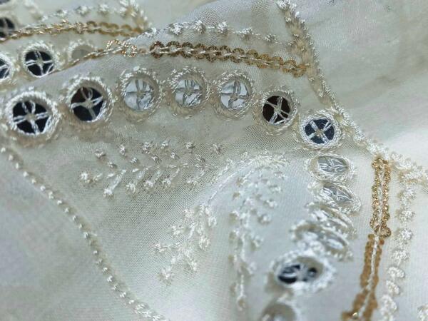 Mirror work lace fabric india