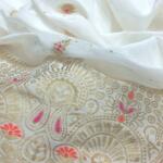 Plain cream jacquard dupatta with colorful butti