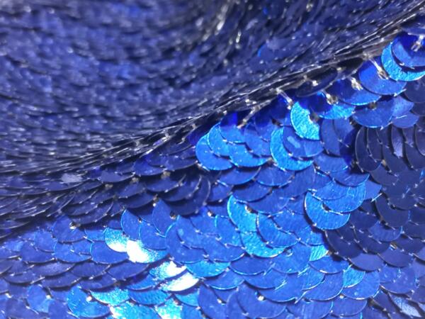 Royal blue sequin embroidered fabric by the yard