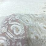 White Daman Schiffli Embroidery fabric on georgette