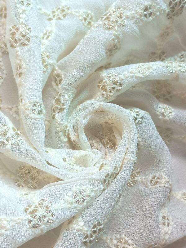 White Dyeable Schiffli embroidery fabric with thread work and 5mm glitter price,