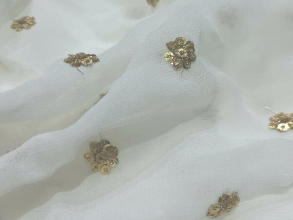 All Over Gold Sequin Buti On Mehendi Net Fabric