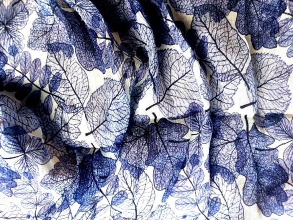 Buy Purple Floral Leaf Pattern Print on Chinon Fabric