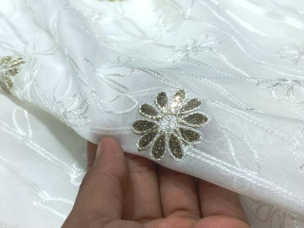 Daman Embroidery fabric with Gold foil