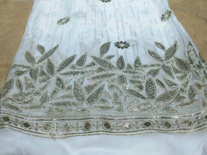 Buy Golden Foil Work daman Embroidery fabric