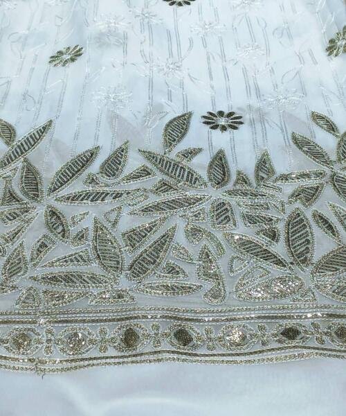 Buy Golden Foil Work daman Embroidery fabric