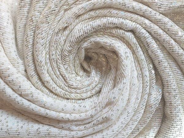 Designer Allover Sequin Embroidery fabric on Off white cotton