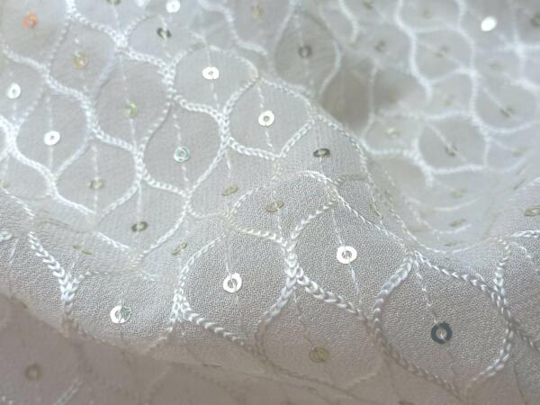 Dyeable white thread embroidered fabric for your designer garments online