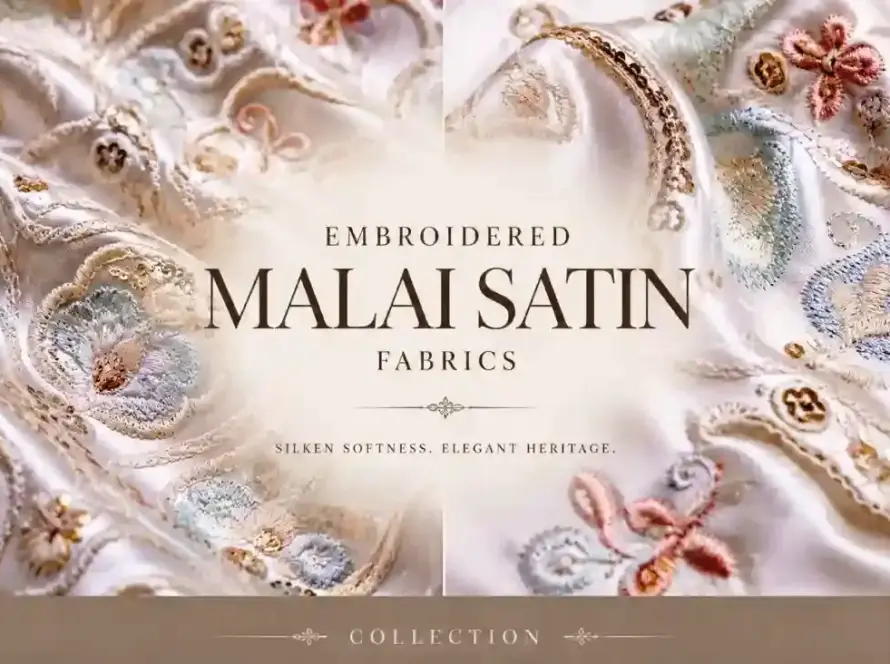 Embroidered Malai Satin Fabric for Global Costume & Bridal Markets
