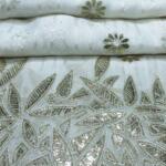 Golden foil work daman embroidery fabric
