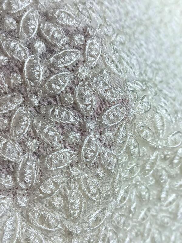 Silver Viscose thread work Embroidery fabric