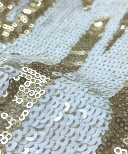 White & Gold Designer Sequins Embroidery fabric